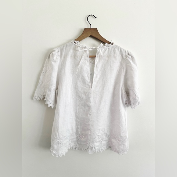 Rebecca Taylor Terri Top Embroidered Blouse Linen White Medium Milk - Picture 7 of 11